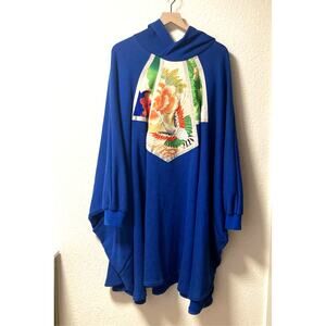 80s Sachi New York Blue Art Coat Cape Embroidered Appliqué vintage